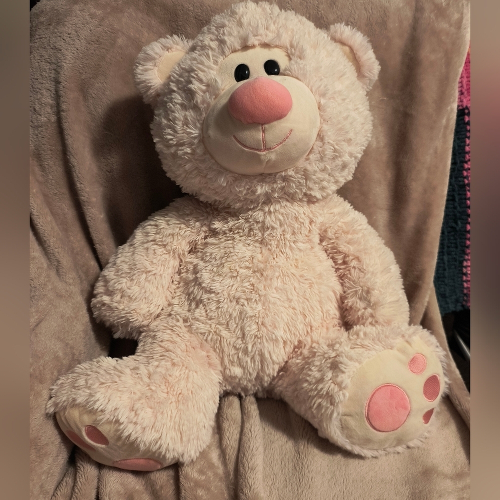 Holiday Time Cream and Pink Plush Bear